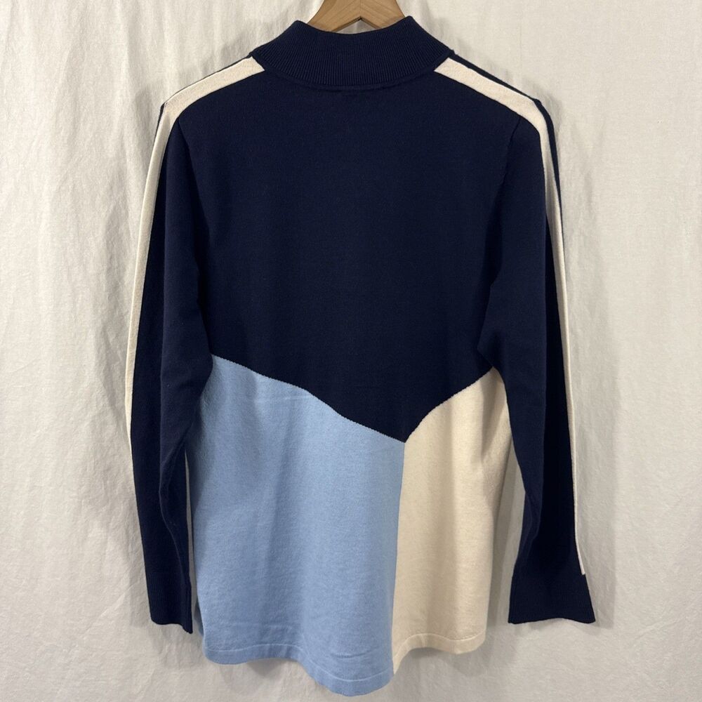 Chicos Zenergy Luxe Blue Colorblock Mock Neck 1/4 Zip Sweater Womens Sz L - Picture 2 of 11